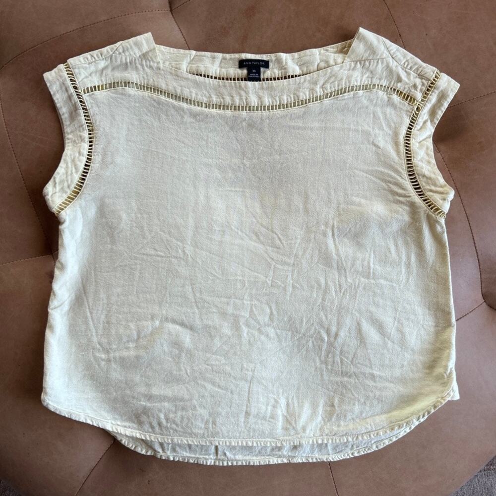 Ann Taylor Linen Blend Sleeveless Shell Butter Yellow Minimalist Euro Summer XS
